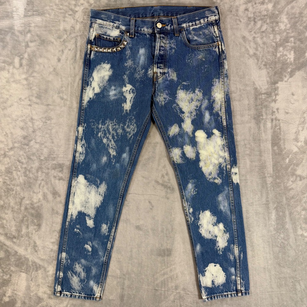 Gucci Studded Skinny Jeans Mens Size 32x29 Blue Acid Wash Made in Italy - Picture 1 of 11